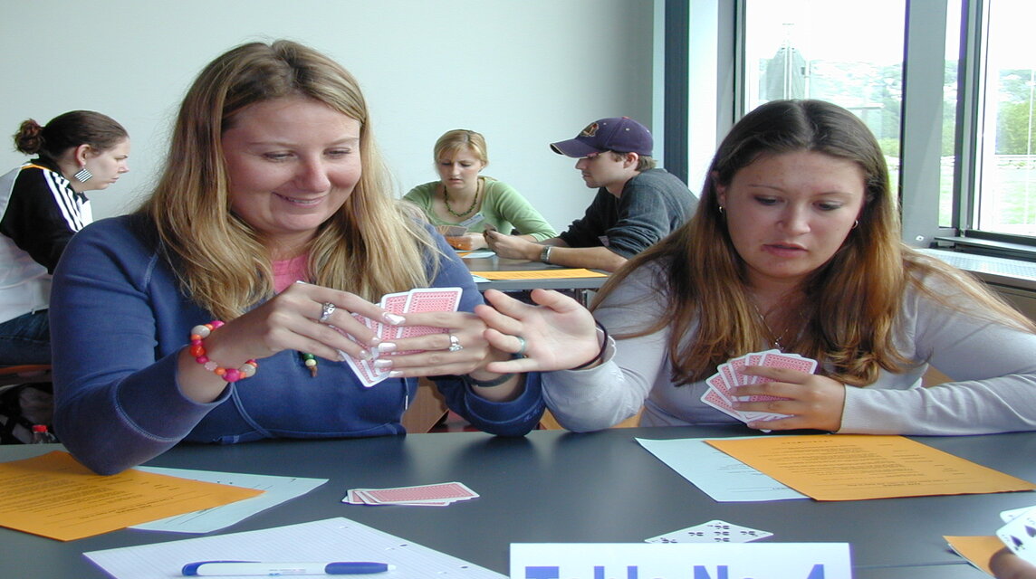 Students playing cards