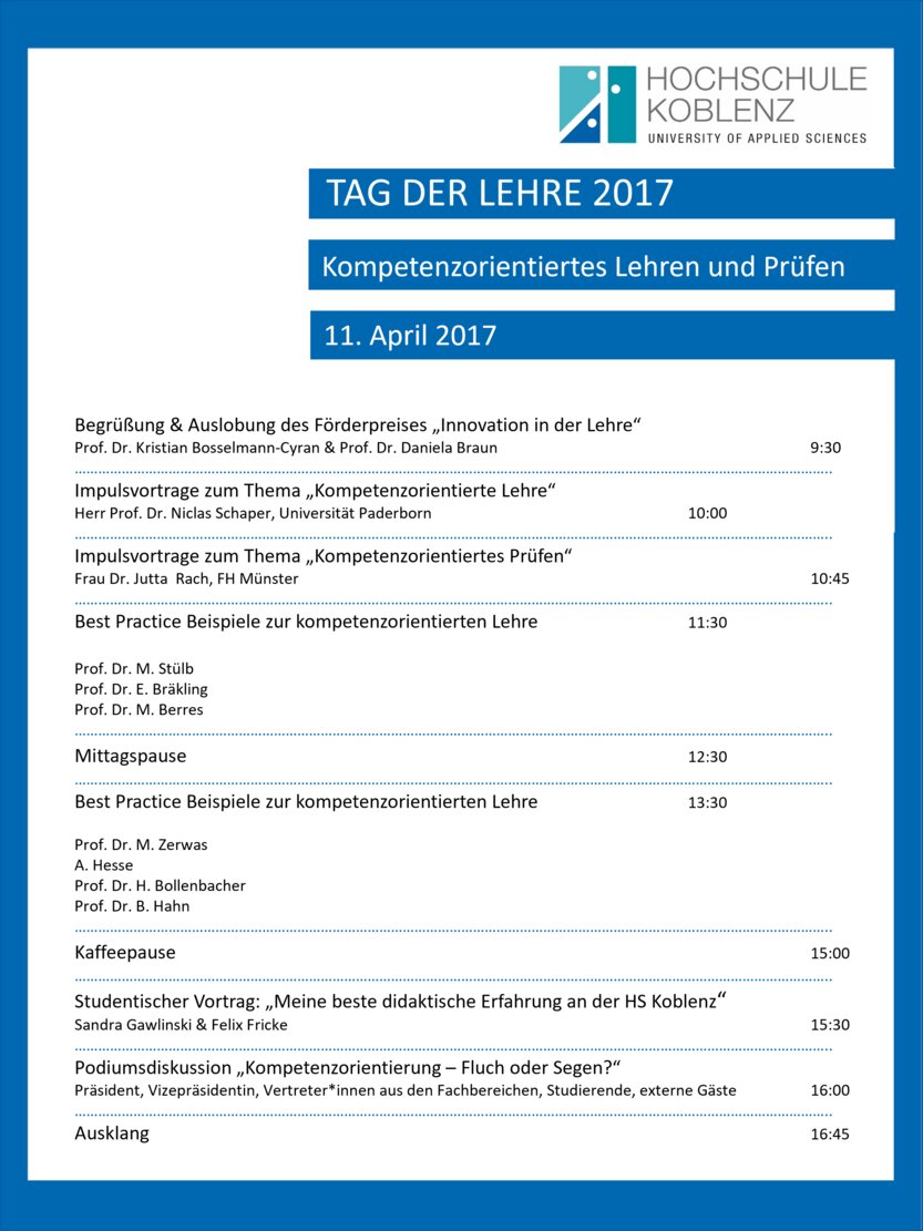 Programm Tag der Lehre 2017 mit Verlinkung zur Veranstaltungsseite