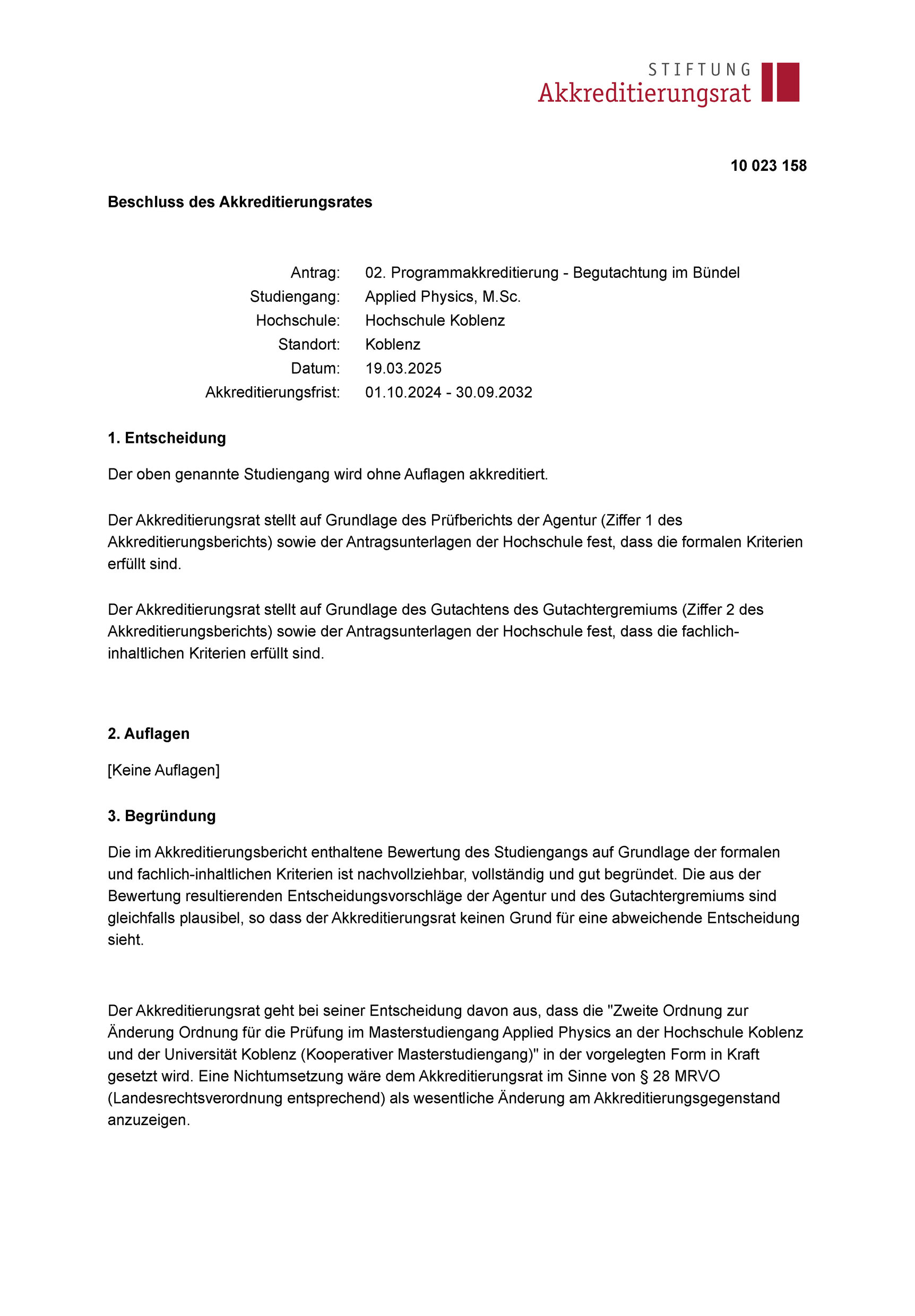 Zur Akkreditierung Applied Physics